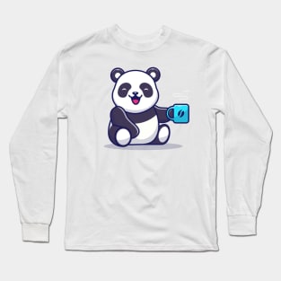 Cute Panda Holding Cup of Coffee Long Sleeve T-Shirt